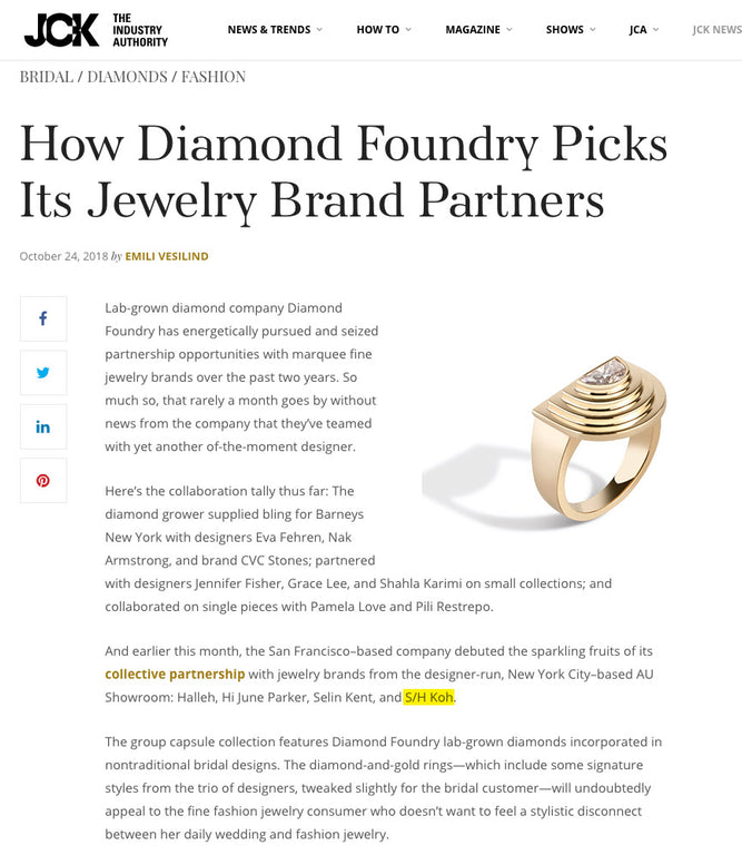 JCK Magazine - Oct'18 : Diamond Foundry X AU showroom(S/H KOH)