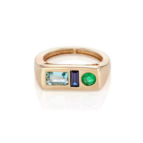 Modernist Signet Ring - Emerald, Sapphire